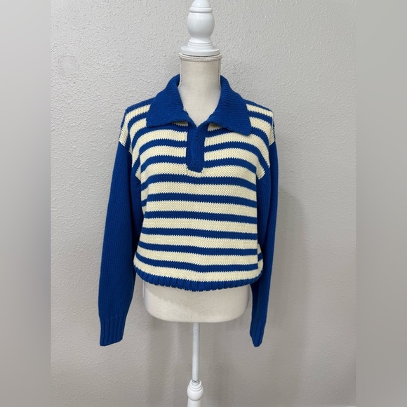 Ciao Lucia Venezia Sweater Striped Blue Collared Knit Size S - Picture 2 of 9